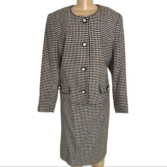 VTG Wool Michel Antoni Studio Harlequin Gingham Black & White Checkered Skirt - Picture 5 of 5